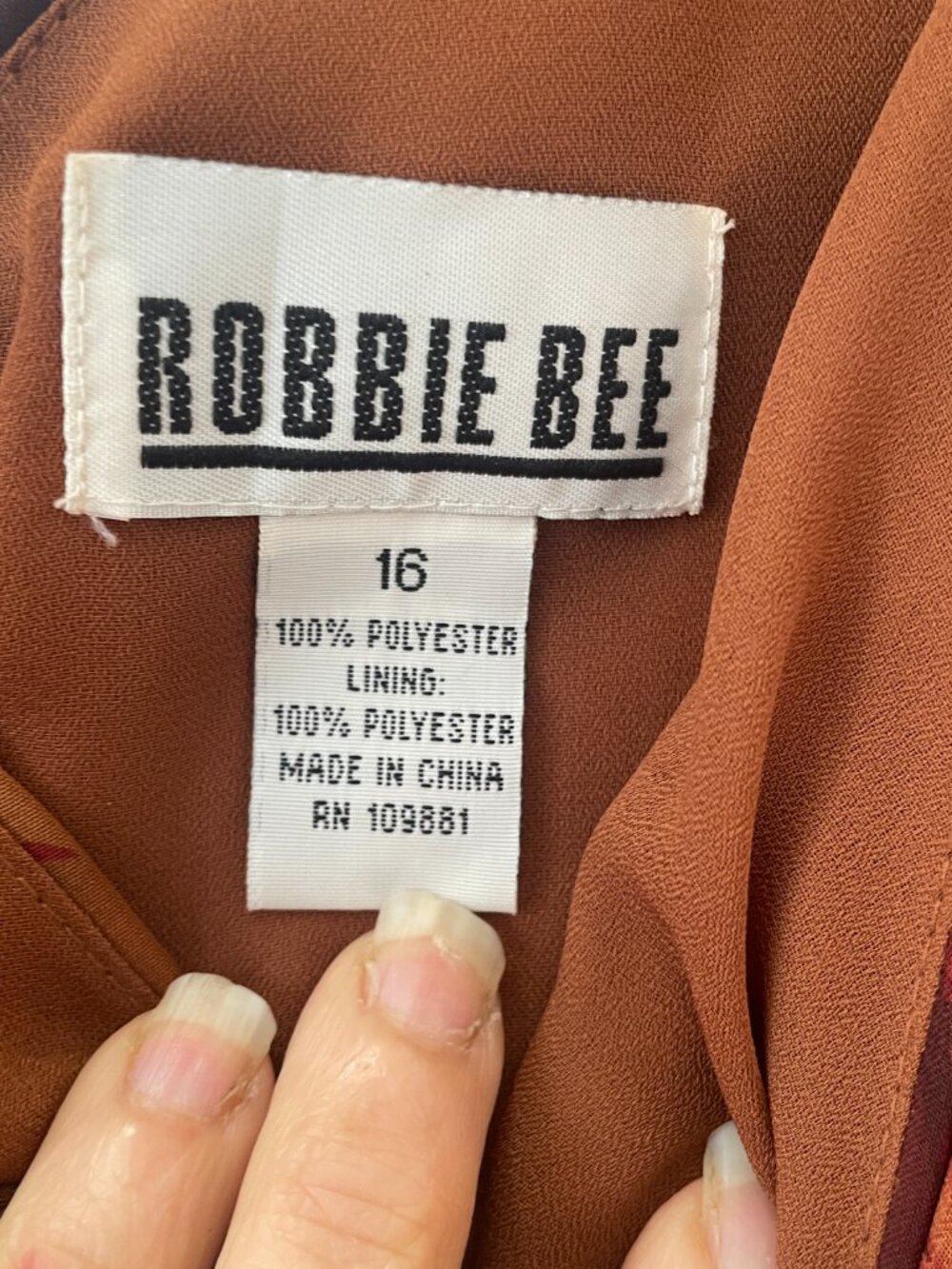 Robbie Bee Maxi Dress Size 16 Brown Print V-Neck Belted Sleeveless Lined - Picture 4 of 6